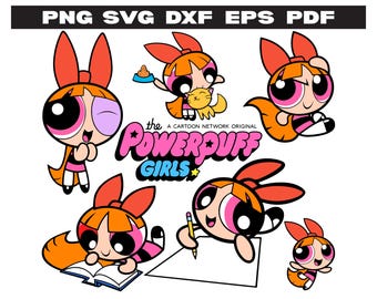Blossom Powerpuff Girls Clipart Bundle | SVG PNG EPS dxf | 90s Cartoon Cute Girl for Cricut, Stickers, Sublimation | Digital Download