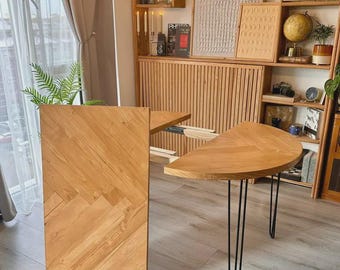 Uitschuifbare ronde eettafel met visgraatinleg - rustieke stijl