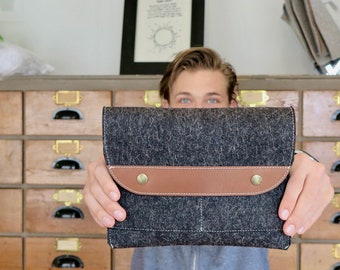 Wool Felt iPad Pro Cover: Leather Details, Apple Pencil Holder