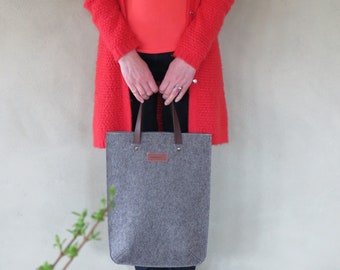 GRIFT felt shopper bag in Sandbrown or Black - pure wool - for laptop up to 15"