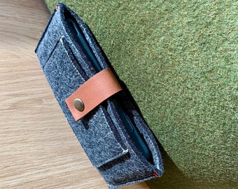 Wool Felt iPhone Wallet Case: Black iPhone 13/14 Cover with Pockets