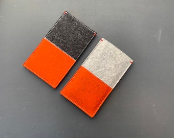 Wool Felt iPhone Sleeve Burnt Orange – Handmade Two-Tone Cover | Grey or Black Felt Case