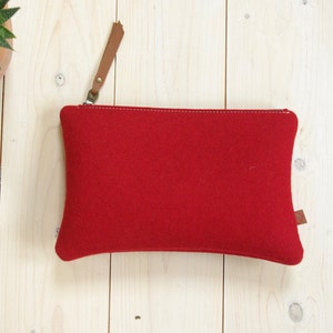 BOLSA DE FELTRO / Estojo grande para lápis / Bolsa de maquiagem / Bolsa de mão em feltro de lã vermelha
