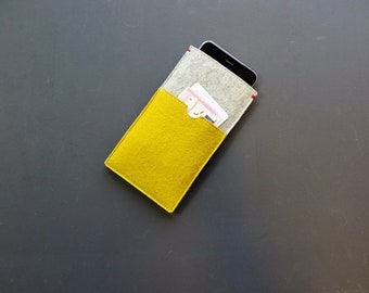 Fairphone felt pocket case, wallet case for Fairphoone, hardcover, creditcard slot sleeve, pure wool, ditch design