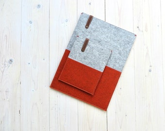 eRreader cover in grey and orange woolfelt for Kobo Libra, Kindle Paperwhite, Soft, Lightweight, and Durable - Made in The Netherlands