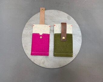 Felt iPhone Case with Pocket: Leather Closure, Many Colors