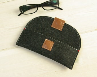 FELT CASE - glasses or penholder - cover with leather magnetic closure - spectacle case in black, brown, grey