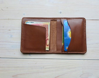 Handstitched leather card wallet, folded leather cardswallet - vegetable tanned leather and waxed thread