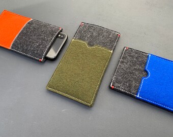 iPhone felt case, pocket cover, colour felt sleeve, pure wool, dutch design, burnt orange, iPhone 14 plus, , iPhone case for cards