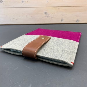 iPad Pro Hülle, iPad pro 11" Hülle, iPad 12.9 Filztasche, iPad Hülle mit Apple Pencil, Lederverschluss und Wollfilz, rosa und grau, iPad Hülle