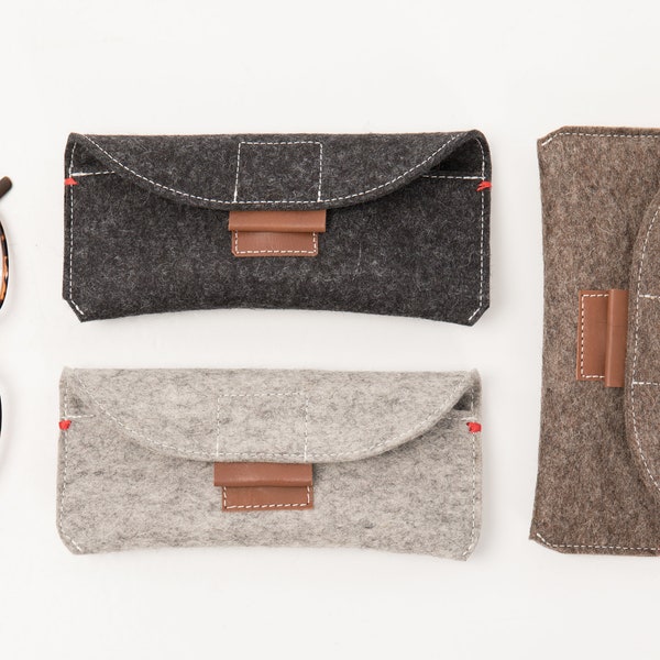 Felt glasses cases - soft case with magnetic closure made of pure wool and leather