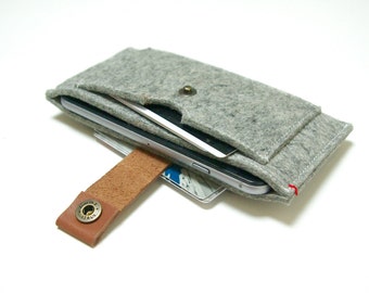 Wool Felt iPhone Wallet Case: Grey Phone Sleeve, Card Holder