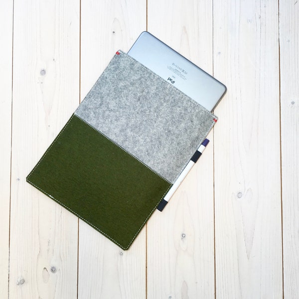 Ipad Pro sleeve Mossgreen & Grey Felt -  for 11" iPad Pro, 10.5" 12.9"  iPad Pro, 9.7" iPad and iPad Mini and Smart Covers