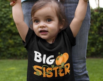 Halloween Big Sister Shirt - Pumpkin Kids Tee for Girls - Sibling Announcement Fall Top