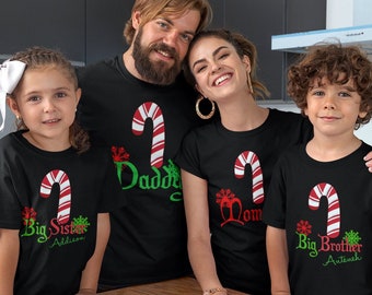 Matching Family Christmas Shirts - Candy Cane Christmas Shirt set kids - XMAS shirt set - Personalized any name boy Girl xmas tees
