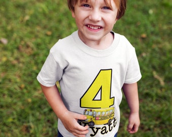 School Bus Birthday Shirt - Personalized School Bus Shirt - kids Bus Fanatic tee boy girl- i love school buses - School Bus TShirt