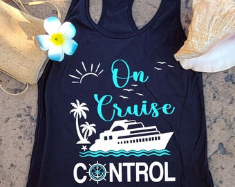 Cruise Shirts Ladies Racerback Tank Top - On Cruise Control - Cruise Ship Holiday Vacation Shirts