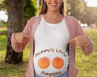 TWINS Pumpkin Maternity shirt-Mommy's Little Pumpkins Halloween Maternity Shirt - Thanksgiving Pregnancy Announcement Tee-Baby Shower Gift