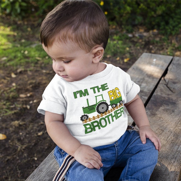 Green Tractor Big Brother Shirt - Personalized I'm the big brother Farm Sibling Tee for Boys - Kids Big Bro Farm Shirt