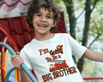 Big Brother Firetruck Shirt - Fireman Big Bro Announcement Tshirt - Kids Fire Truck shirt for boys