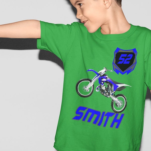 Blue Dirt bike Shirt - Personalized Motocross Shirt with name and number-Motorcross Shirt for boys or girls  Dirtbike Graphic Tee