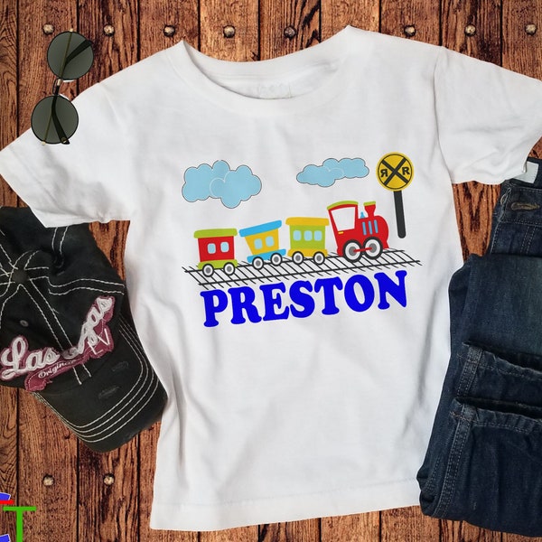 Custom Name Train Shirt - Personalized Choo Choo Tee for Boys or Girls - Locomotive Kids T-Shirt -  and  Design - Railway Themed