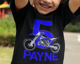 Blue Dirtbike Birthday Shirt for boy or girl - Kids Personalized motocross tee - Personalized Bday Tshirt - Dirt Bike Clothing name and age