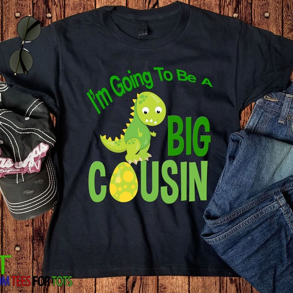 Chemise verte de faire-part Dino grand cousin - T-shirt amusant oeuf de dinosaure pour enfants - Cadeau parfait pour les nouveaux grands cousins