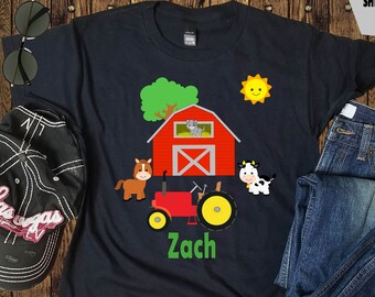 Personalized Farm Shirt - Farm Animal Shirt - Red Tractor Shirt - farm shirt- farmer shirt- boys tractor shirt kids personalized farm shirt