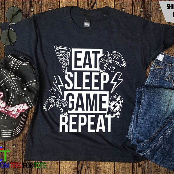 Eat sleep Game Repeat Shirt - Kids or Adult Gamer Shirt - i love video games tshirt for boy or girl - Funny video games tee