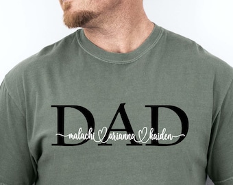 Comfort Colors Personalized Dad Shirt Custom Kids Names Gift Tee Papa