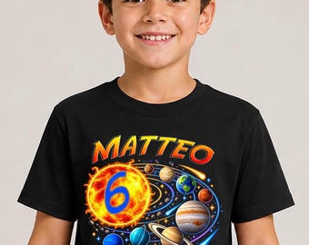 Personalized Outer Space Kids Birthday Shirt Custom Name Planet Solar System Graphic Tee