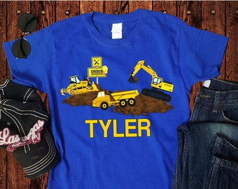 Personalized Construction Shirt - Construction Scene Kids tee - Excavator, Dumptruck, Bulldozer shirt for boys Girls Lets get dirty