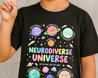 Neurodiverse Universe Shirt Autism Acceptance Space Planets Neurodiversity Graphic Tee