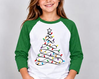 Christmas Tree Raglan, Kids Holiday Shirt, Festive Cotton Tee | Toddler-Youth Sizes
