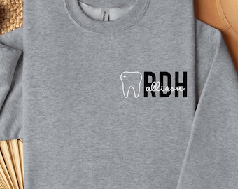 Personalized RDH Sweater: Dental Hygienist Gift, Tooth Crewneck Cda Boa Dmd Dds
