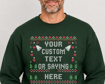 Custom Ugly Christmas Sweatshirt Personalized Text Hoodie Trees Hearts Fleece Sweater Apparel
