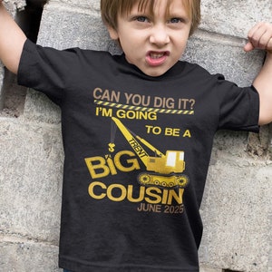 Personalized Big Cousin Construction Shirt - Lifting Crane Pregnancy Announcement Tee for Kids - Im Going to Be a Big Cousin Tshirt