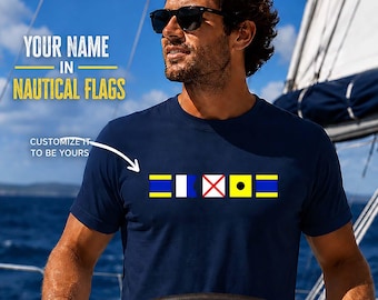 Chemise avec drapeaux nautiques, t-shirt de bateau personnalisé, cadeau de voile