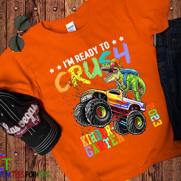 Ready To Crush Kindergarten Shirt - 1st day of school t-shirt - Monster truck Dinosaur Boys Custom Shirt