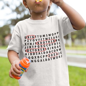 Personalized Big Brother Word Search Shirt - Custom Big Brother TShirt for Boys - Baby Announcement Established Date Kids Puzzle Shirt