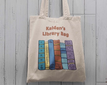 Personalized Library Bag - Book Stack with Name Custom Tote Bag - Children's Reading School Totebag - 4 styles-100% heavy canvas cotton