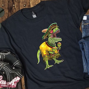 Cinco De Mayo Shirt- Sombrero Dinosaur shirt - Adult Youth dino Mexican Party Tee - Mens Ladies Vacation Shirt