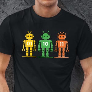 Binary Robot Shirt 01 10 11 Computer Coding Geek Wear Tee