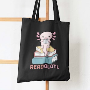 Sac de bibliothèque pour enfants Axolotl - Sac fourre-tout personnalisé Read Alotl - Sac fourre-tout pour livres scolaires de lecture pour enfants - 4 styles - 100 % coton toile épaisse