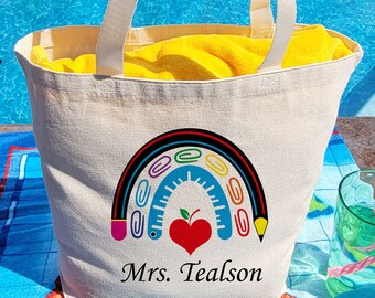 Best Teacher Ever Rainbow Custom Tote Bag