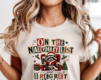 Christmas Raccoon Shirt Naughty List Wine Drinking Funny Holiday Tee