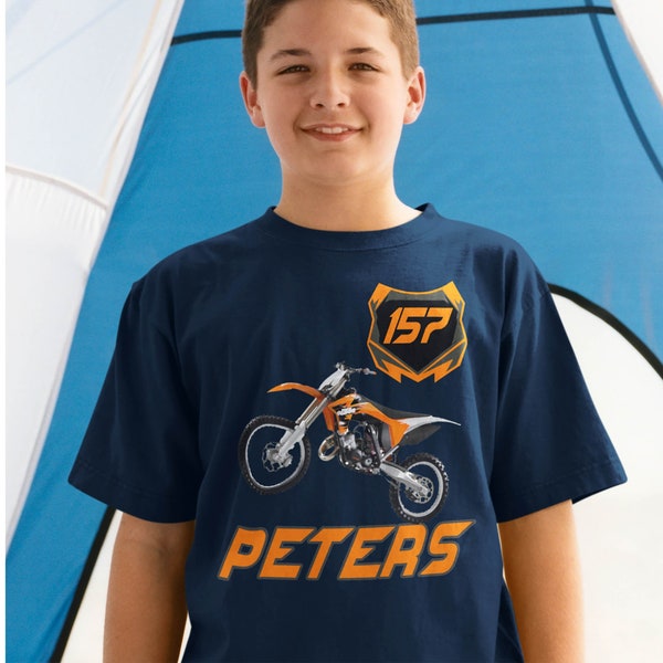 Orange Dirt bike Shirt - Personalized Motocross Shirt with name and number-Motorcross Shirt for boys or girls  Dirtbike Graphic Tee