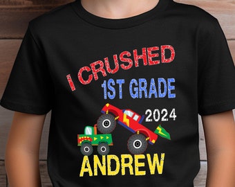 Personalized 1st Grade Graduation Shirt - Grade 1  grad 2024 Monster Truck Design - Boys T-Shirt