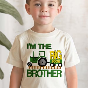 Green Tractor Big Brother Shirt: Personalized Farm Tee for Boys